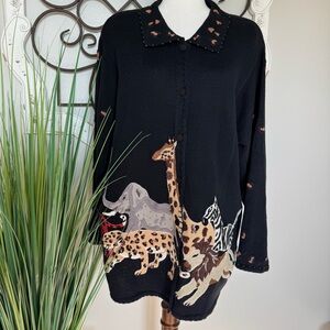 ARRIVISTE Size 18 20 Vintage Safari Button Up Black Cardigan Sweater